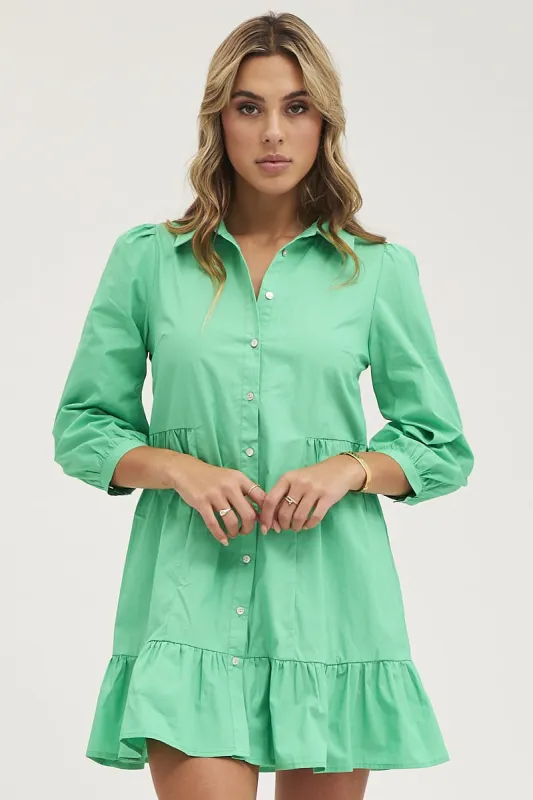 Green Shirt Dress Long Sleeve Mini High Neck sold by Ally Fashion