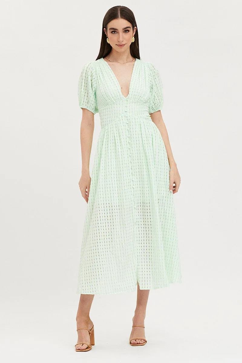 Check Puff Sleeve Midi Dress sold by Ally Fashion product image thumbnail 3
