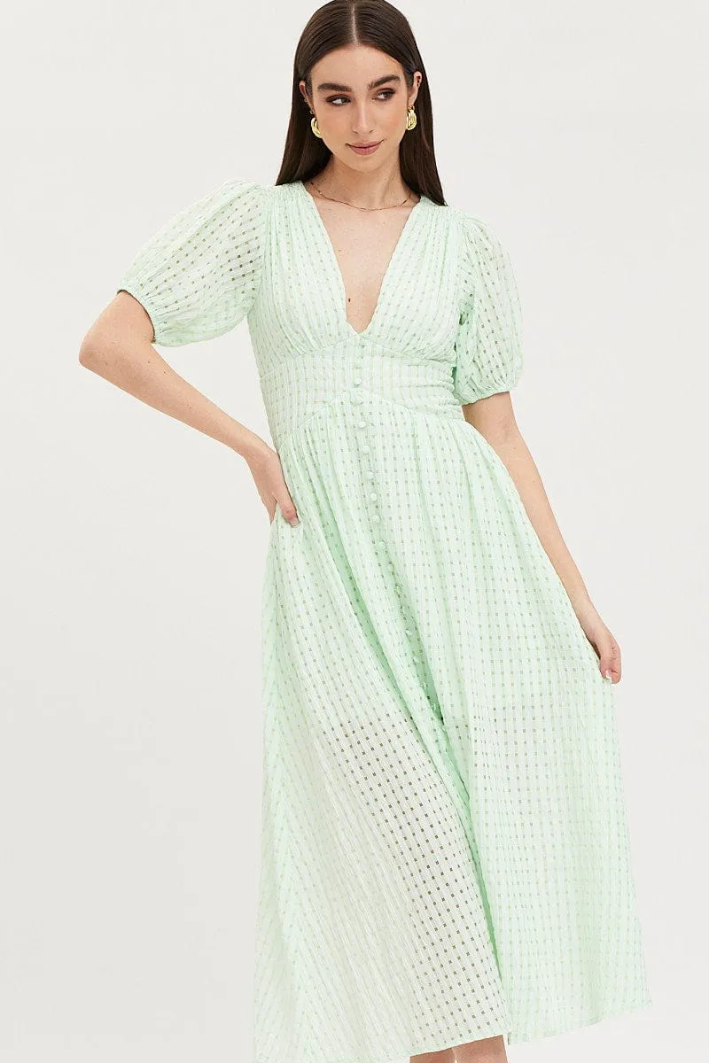 Check Puff Sleeve Midi Dress sold by Ally Fashion product image thumbnail 2