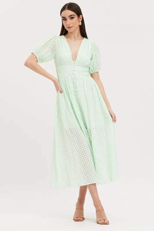 Check Puff Sleeve Midi Dress sold by Ally Fashion