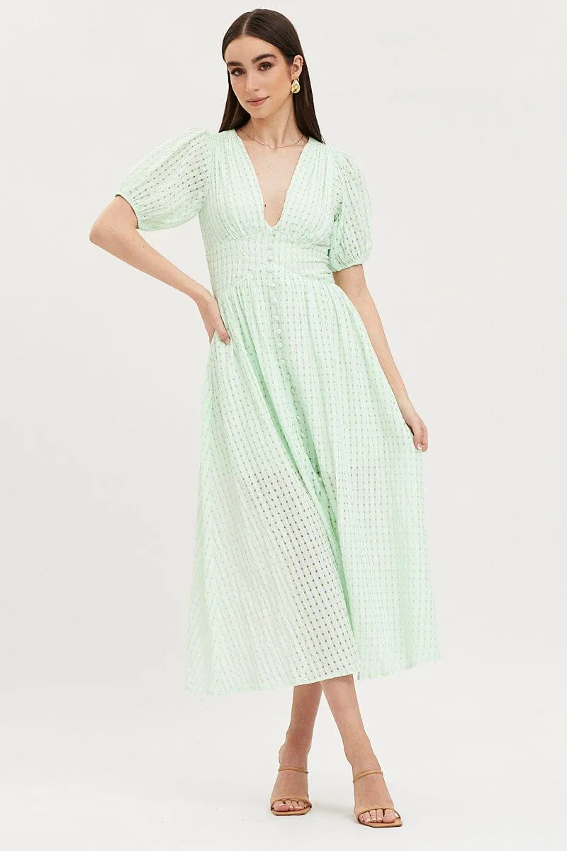 Check Puff Sleeve Midi Dress sold by Ally Fashion