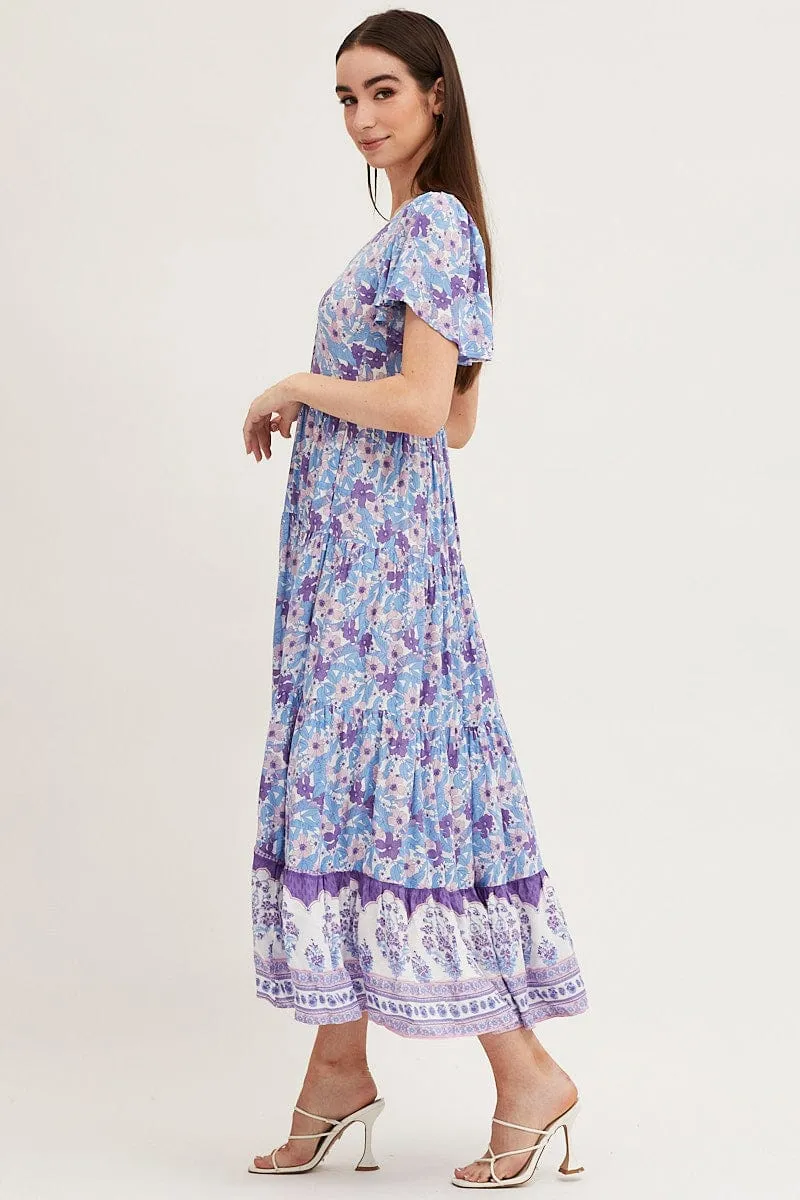 Boho Print Hem Frill Dress Short Sleeve Maxi Square Neck sold by Ally Fashion product image thumbnail 4