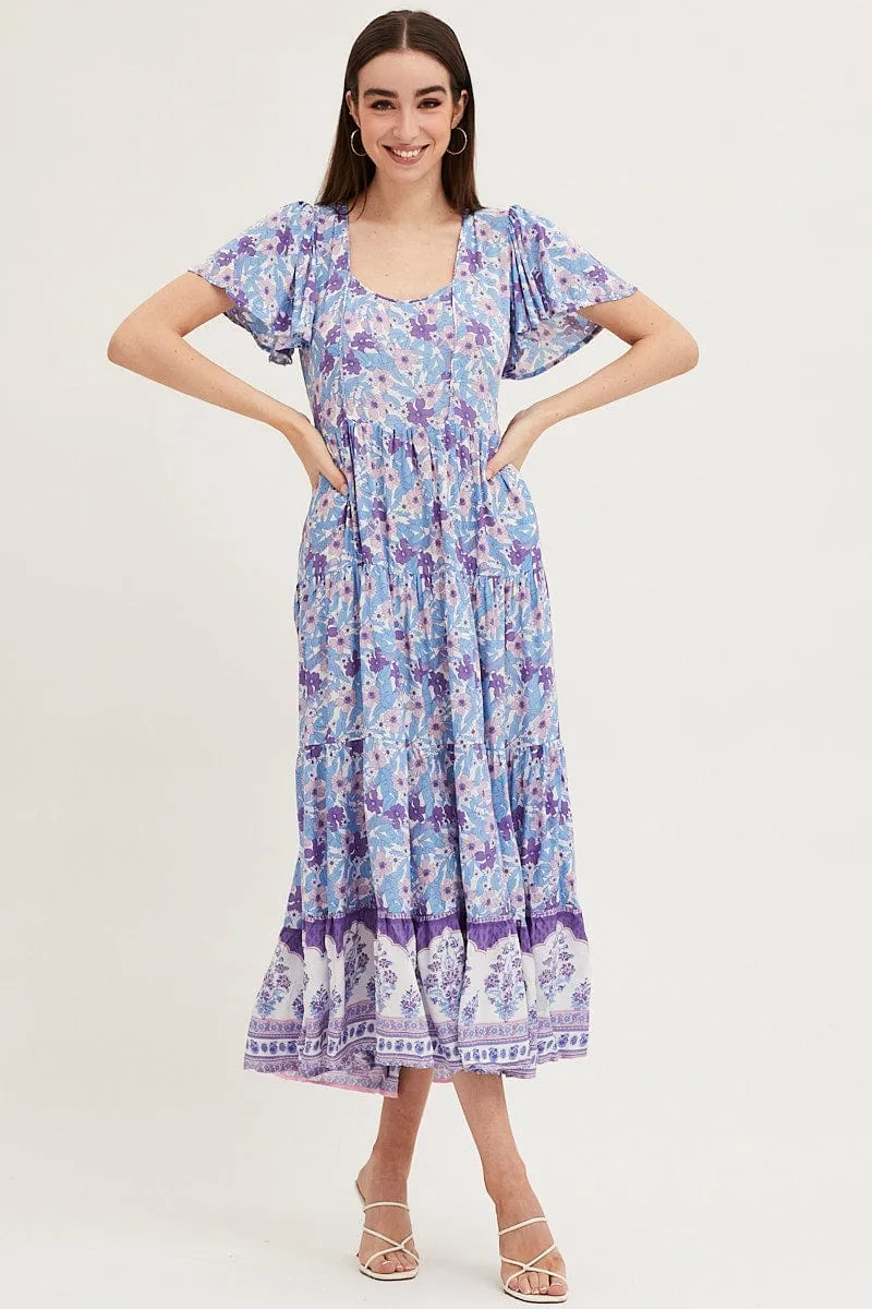 Boho Print Hem Frill Dress Short Sleeve Maxi Square Neck sold by Ally Fashion product image thumbnail 3