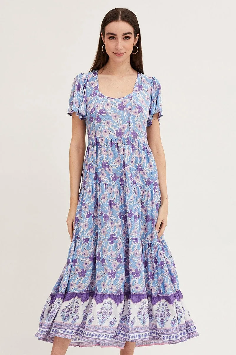 Boho Print Hem Frill Dress Short Sleeve Maxi Square Neck sold by Ally Fashion product image thumbnail 2
