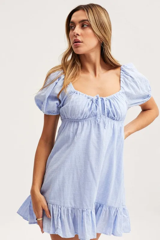 Blue Skater Dress Short Sleeve Mini sold by Ally Fashion