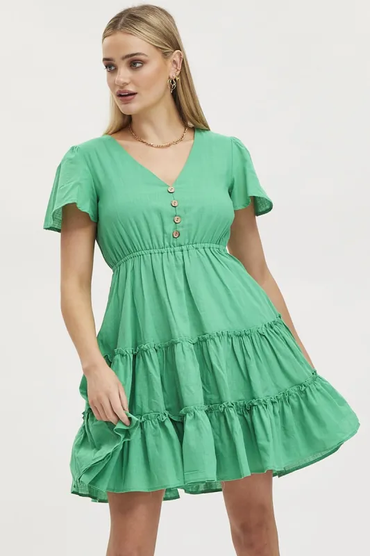 Green Skater Dress Short Sleeve Mini sold by Ally Fashion