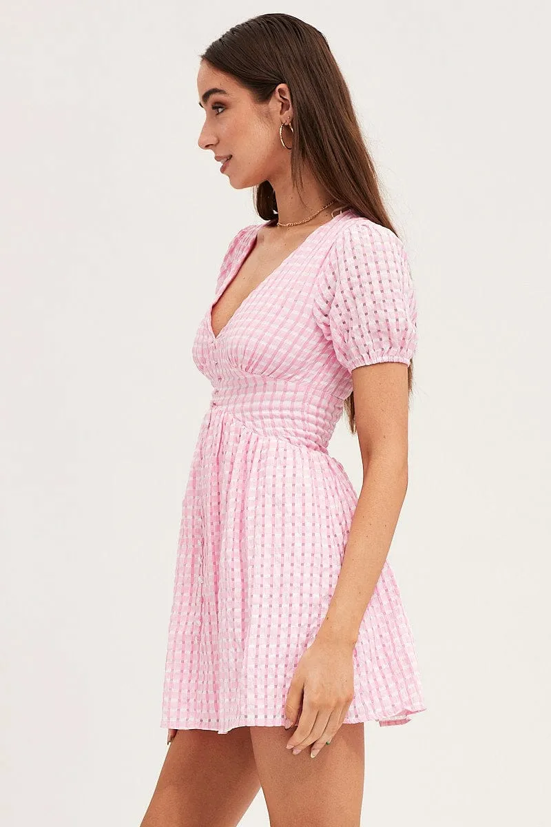 Check Skater Dress Short Sleeve Mini V Neck sold by Ally Fashion product image thumbnail 4
