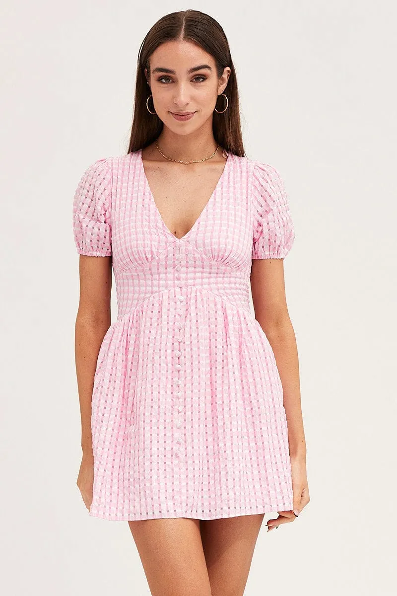 Check Skater Dress Short Sleeve Mini V Neck sold by Ally Fashion product image thumbnail 3