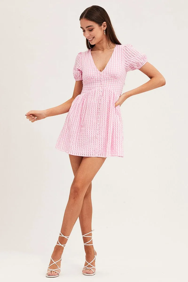 Check Skater Dress Short Sleeve Mini V Neck sold by Ally Fashion product image thumbnail 2