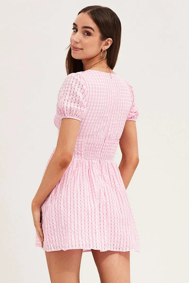 Check Skater Dress Short Sleeve Mini V Neck sold by Ally Fashion product image thumbnail 5
