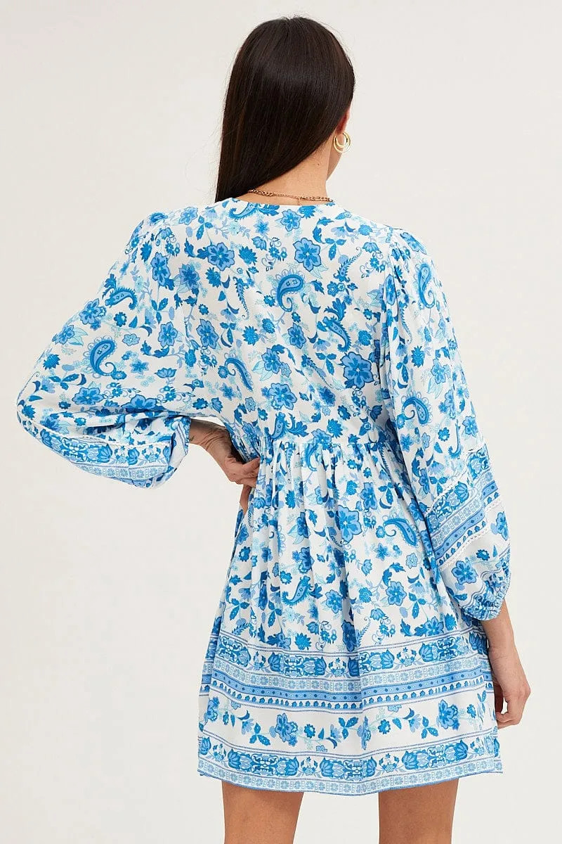 Boho Print Smock Dress Long Sleeve Mini V Neck sold by Ally Fashion product image thumbnail 5