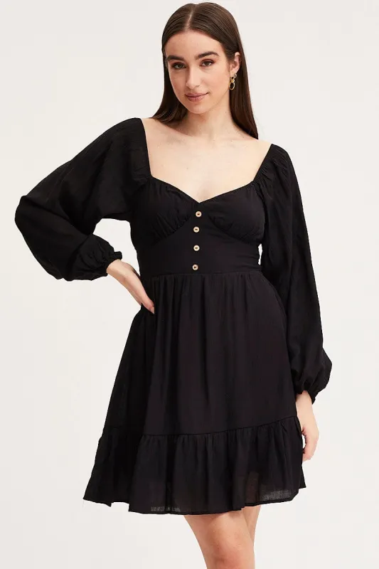 Black A Line Dress Long Sleeve Mini sold by Ally Fashion