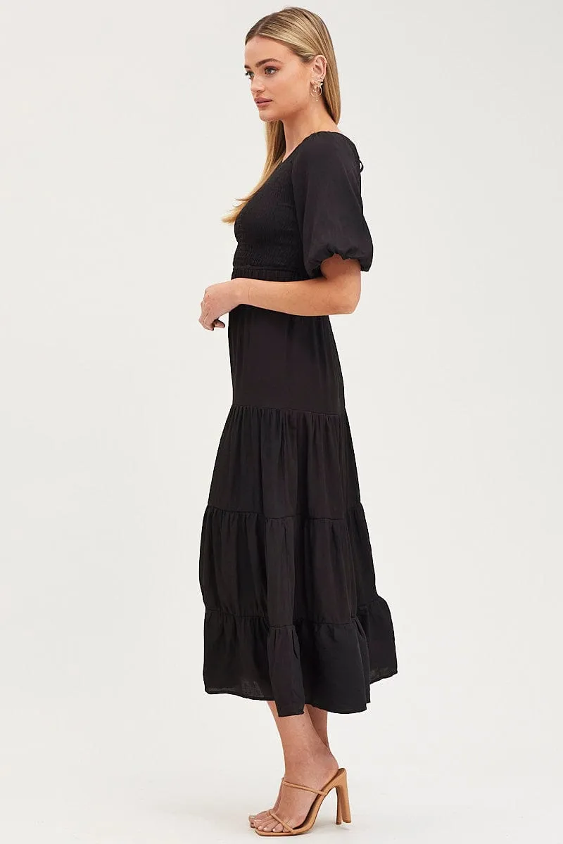Black Shirred Dress Short Sleeve Maxi sold by Ally Fashion product image thumbnail 4