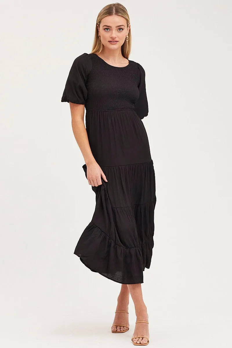 Black Shirred Dress Short Sleeve Maxi sold by Ally Fashion product image thumbnail 3
