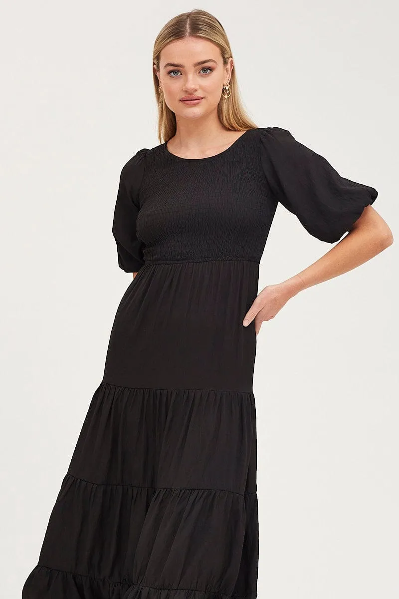 Black Shirred Dress Short Sleeve Maxi sold by Ally Fashion product image thumbnail 2
