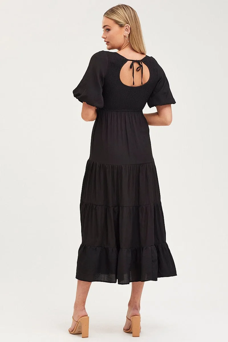 Black Shirred Dress Short Sleeve Maxi sold by Ally Fashion product image thumbnail 5