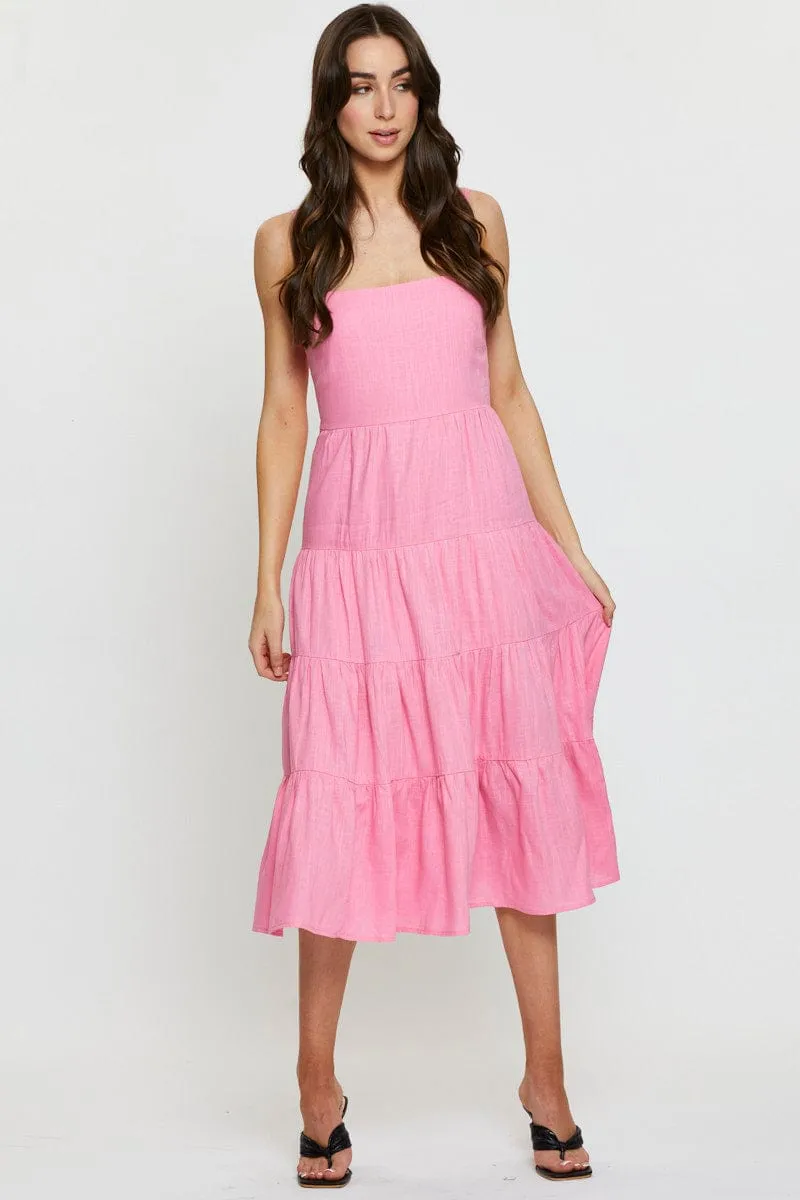 Pink Tiered Dress Midi sold by Ally Fashion product image thumbnail 3