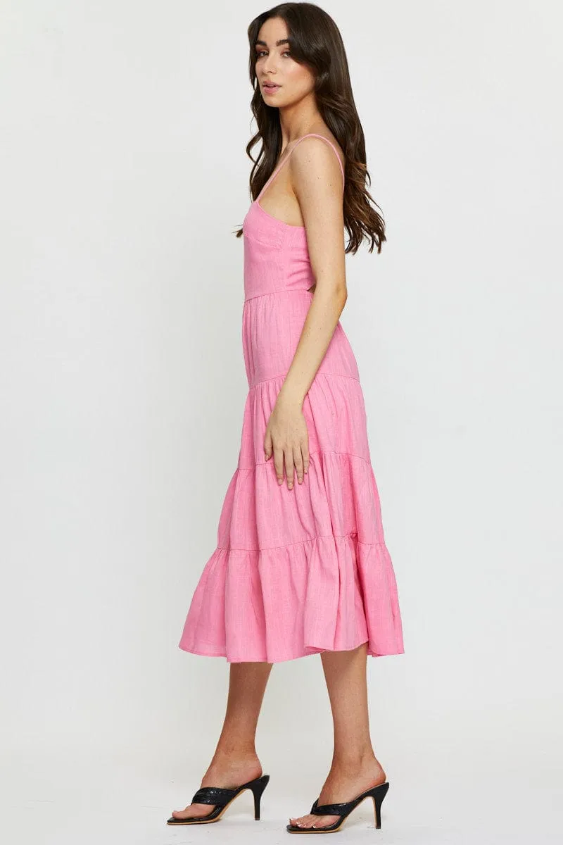 Pink Tiered Dress Midi sold by Ally Fashion product image thumbnail 4