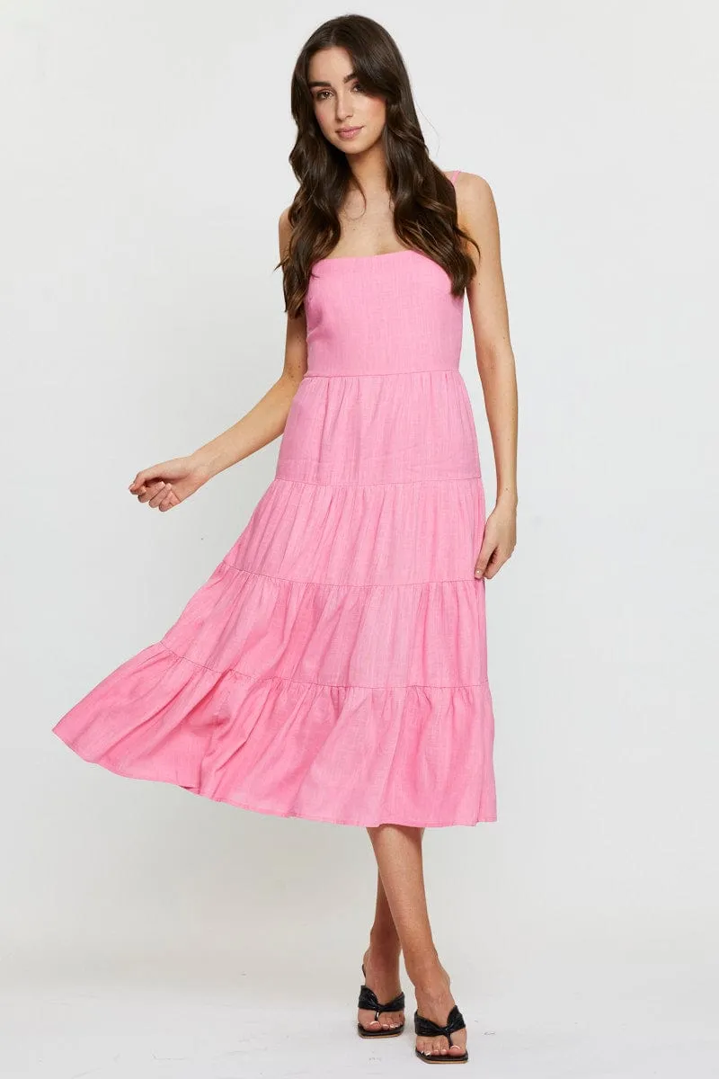 Pink Tiered Dress Midi sold by Ally Fashion