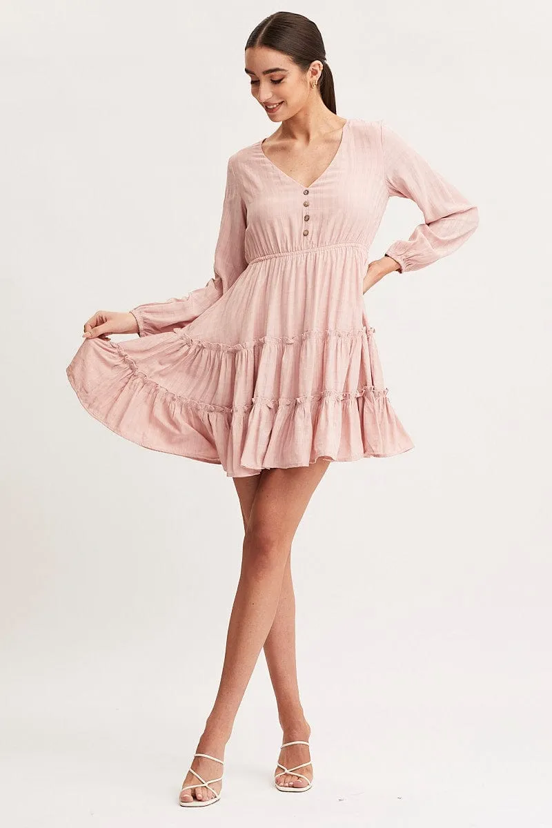 Pink Skater Dress Long Sleeve Mini sold by Ally Fashion product image thumbnail 2