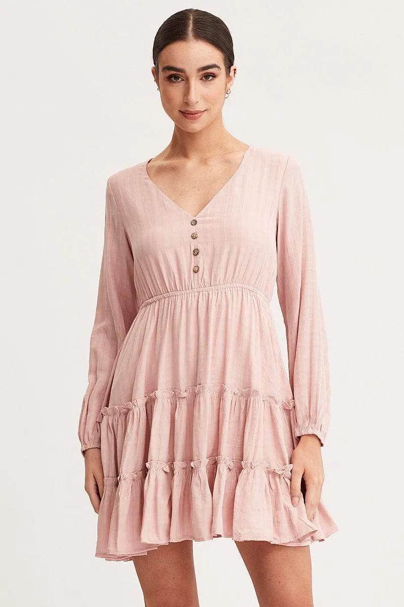 Pink Skater Dress Long Sleeve Mini sold by Ally Fashion product image thumbnail 3