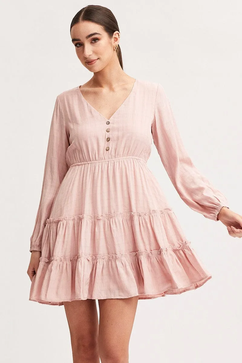 Pink Skater Dress Long Sleeve Mini sold by Ally Fashion
