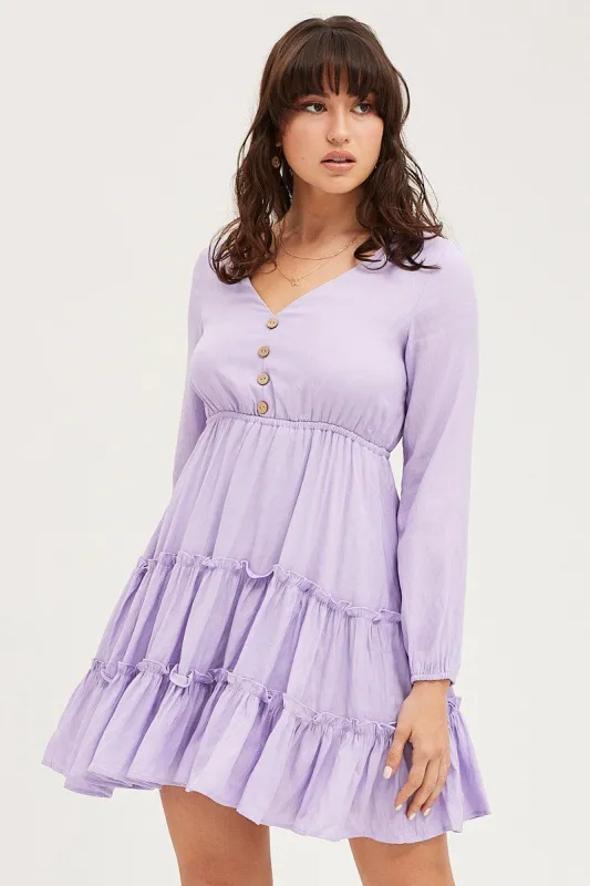 Purple Skater Dress Long Sleeve sold by Ally Fashion