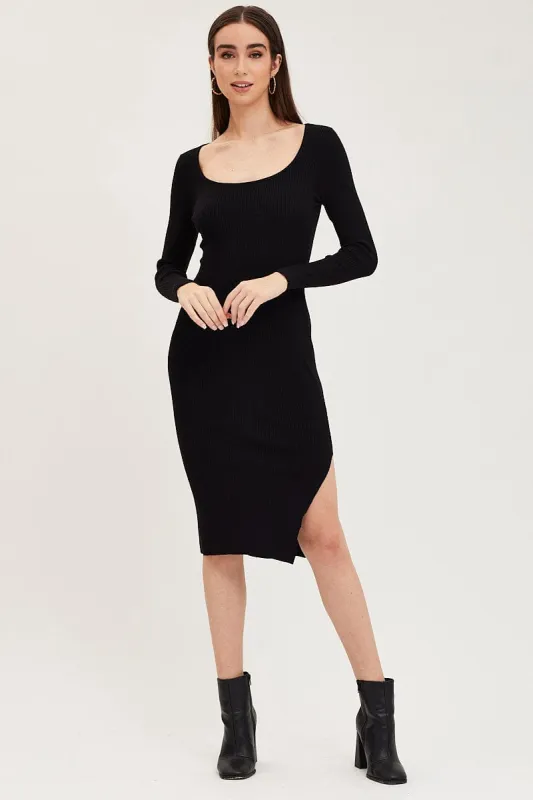 Black Dress Long Sleeve Midi Knit sold by Ally Fashion