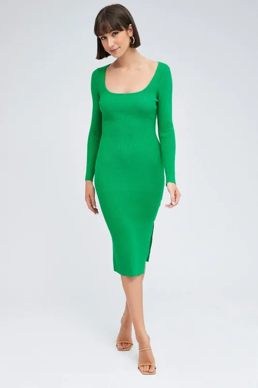 Green Dress Long Sleeve Midi Knit sold by Ally Fashion
