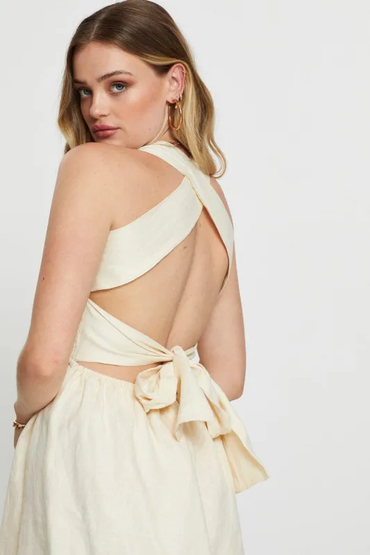 Beige Mini Dress Linen sold by Ally Fashion