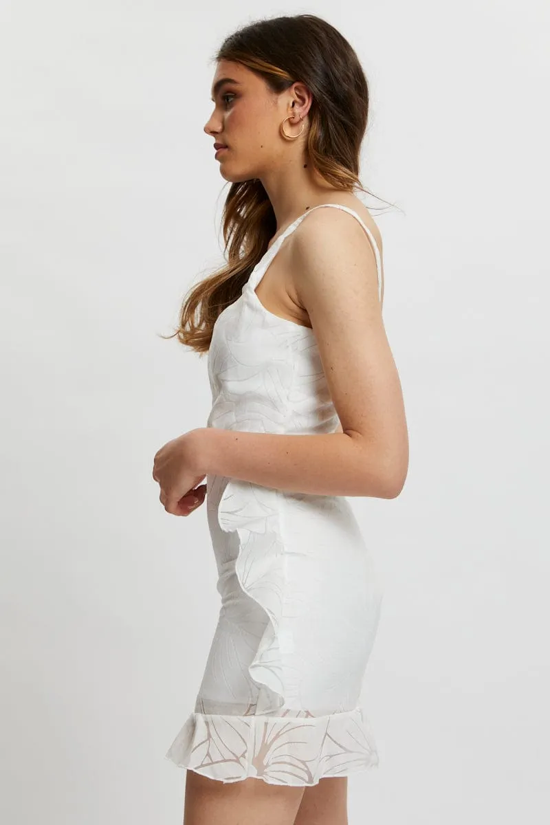 White Scoop Neck Ruffle Dress sold by Ally Fashion product image thumbnail 2