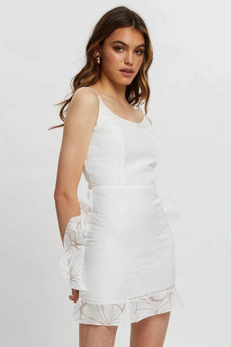 White Scoop Neck Ruffle Dress sold by Ally Fashion