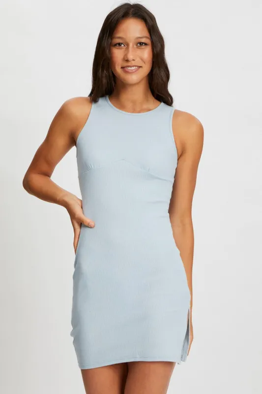 Blue Ribbed Bodycon Mini Dress sold by Ally Fashion