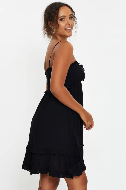 Black Sleeveless Shirred Ruffle Summer Dress sold by Ally Fashion