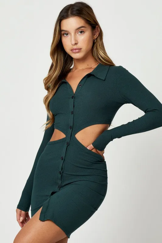 Green Button Front Cut Out Dress sold by Ally Fashion