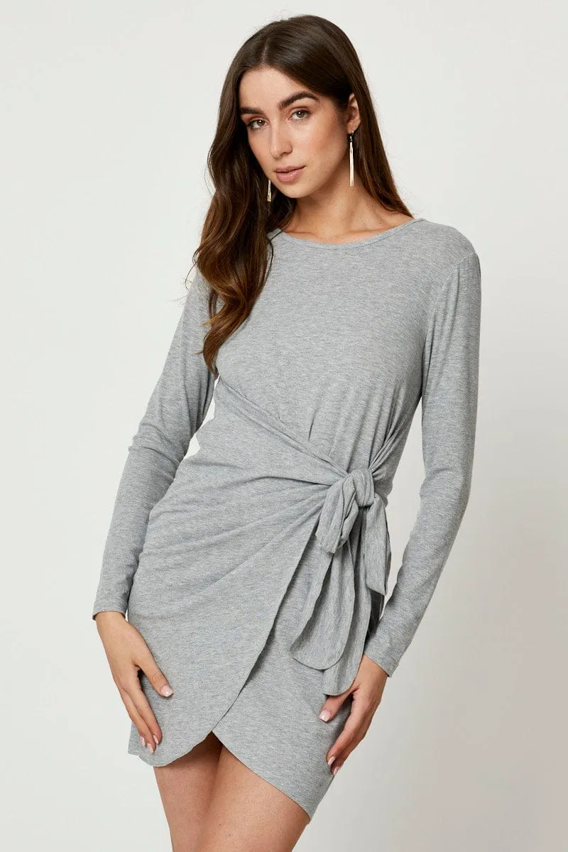 Grey Long Sleeve Wrap Dress sold by Ally Fashion