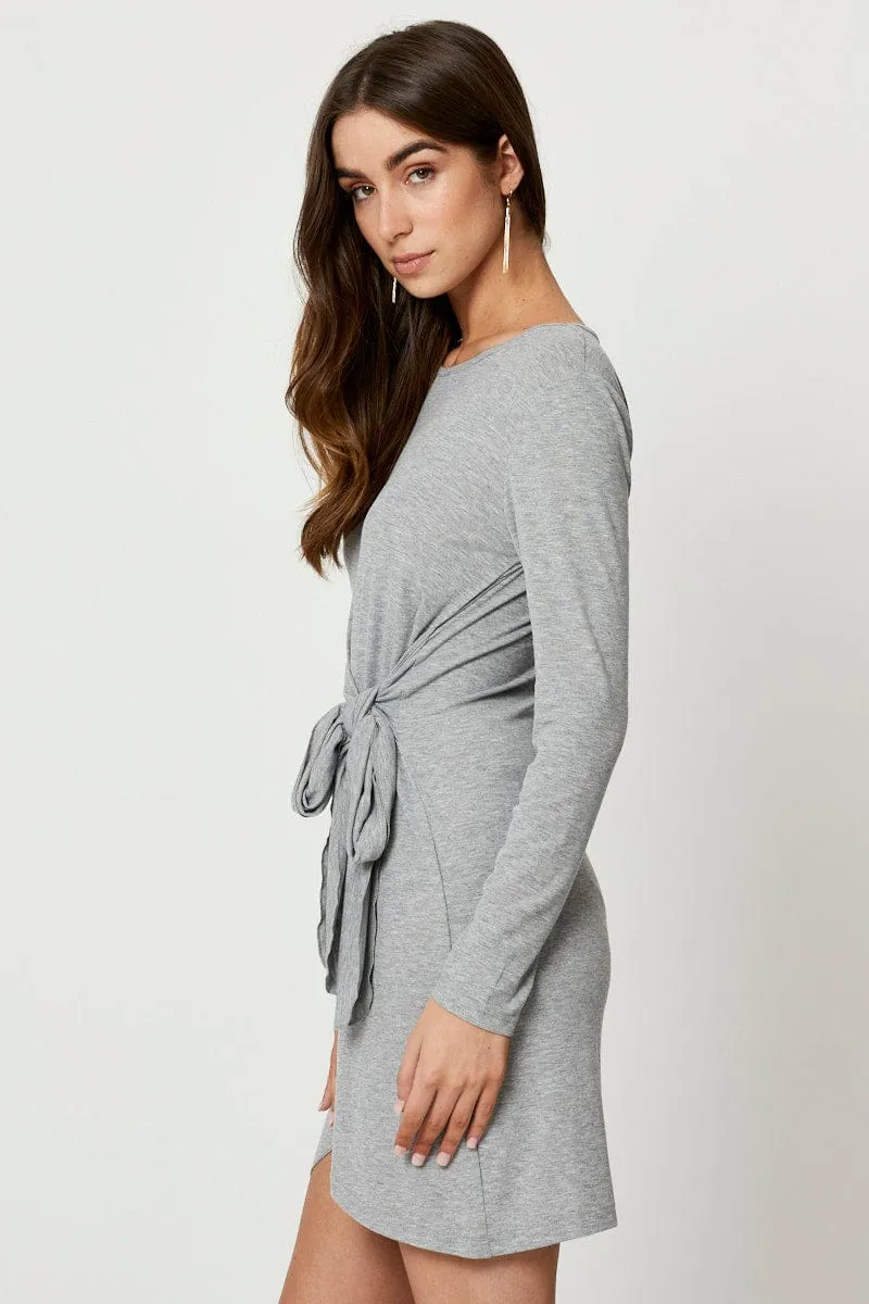 Grey Long Sleeve Wrap Dress sold by Ally Fashion product image thumbnail 3
