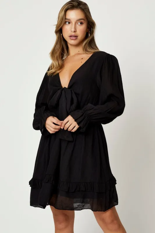 Black Tie Front Skater Dress sold by Ally Fashion