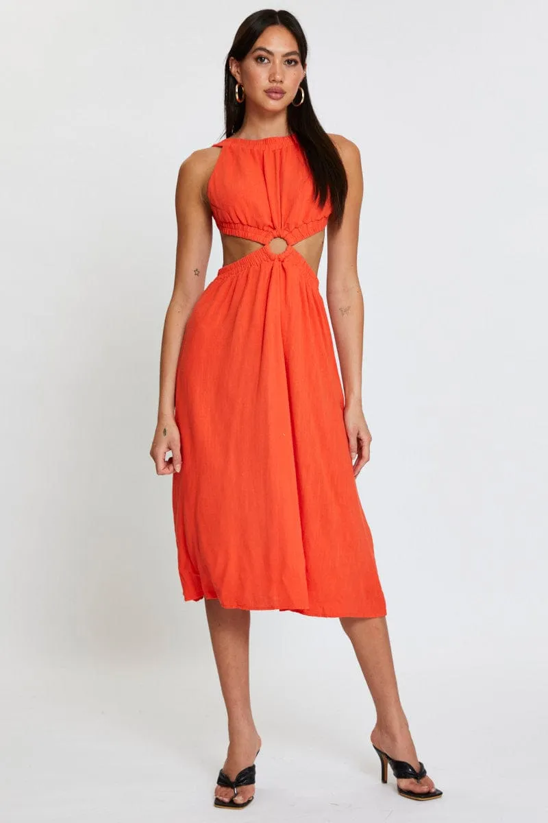 Orange Midi Dress Sleeveless sold by Ally Fashion product image thumbnail 3