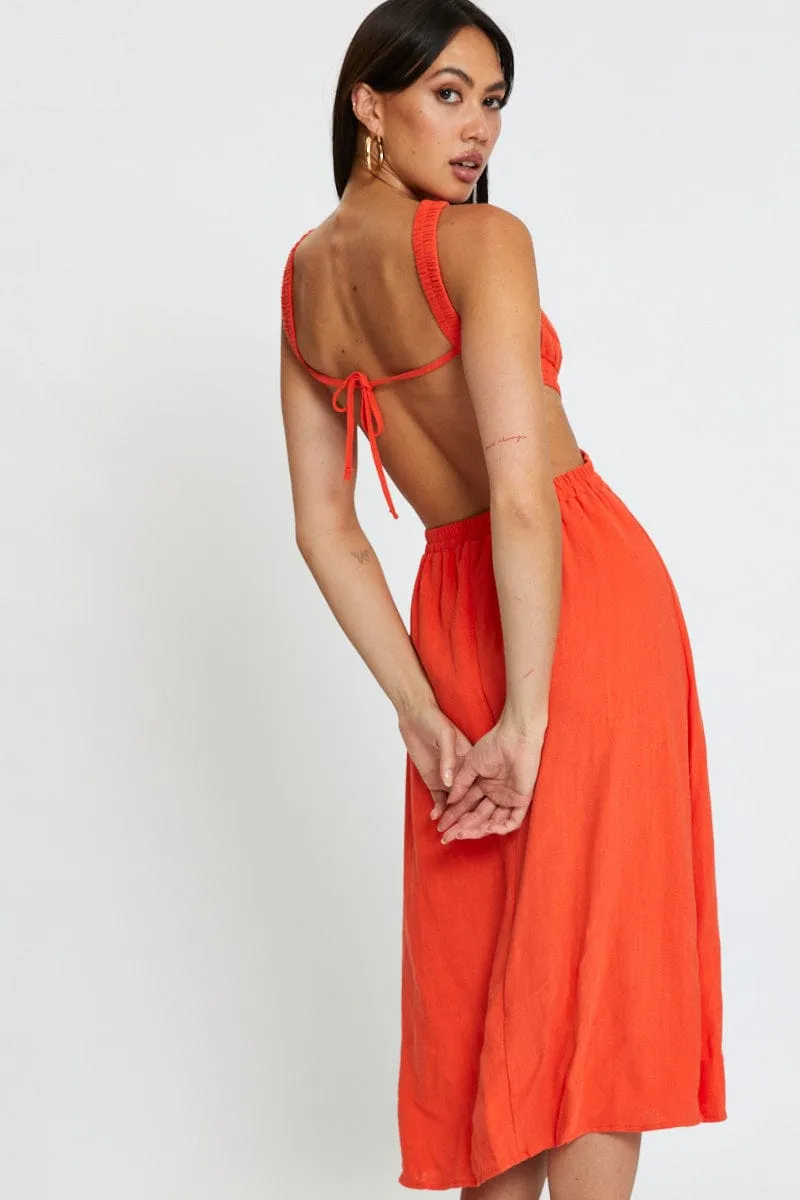 Orange Midi Dress Sleeveless sold by Ally Fashion