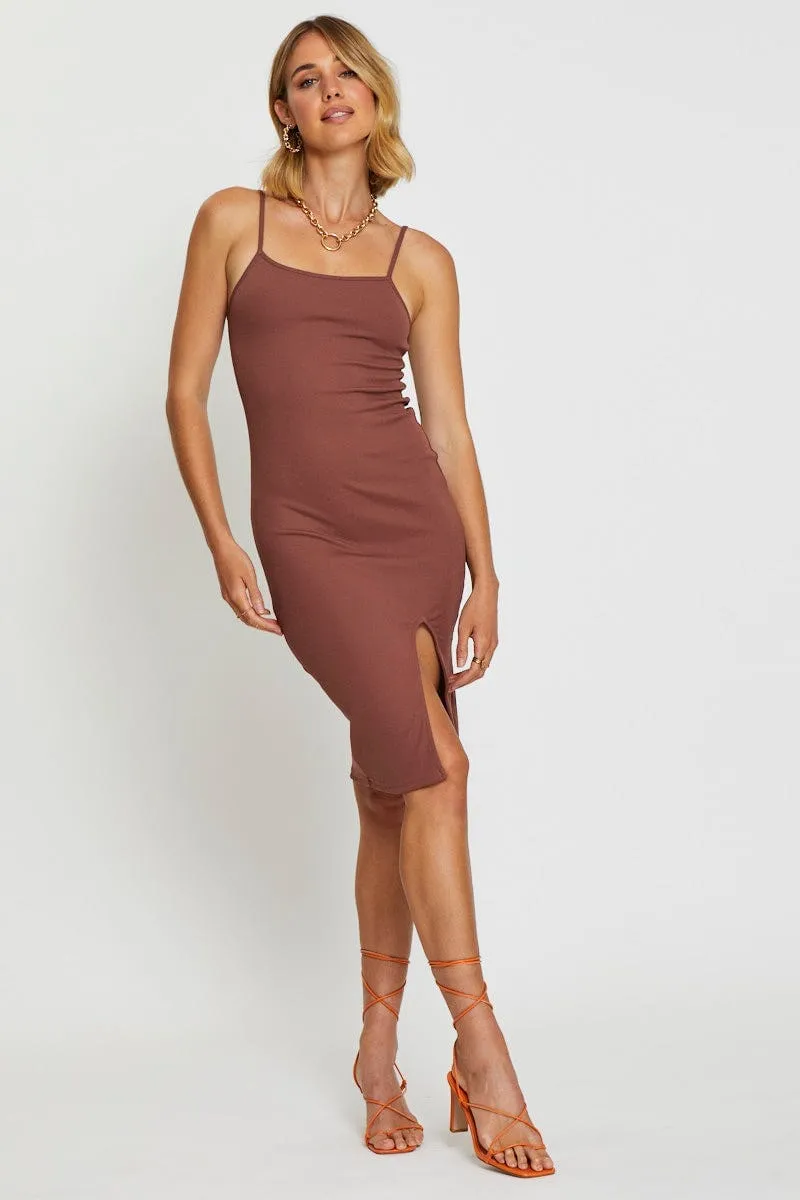 Brown Bodycon Dress Sleeveless Square Neck sold by Ally Fashion product image thumbnail 2