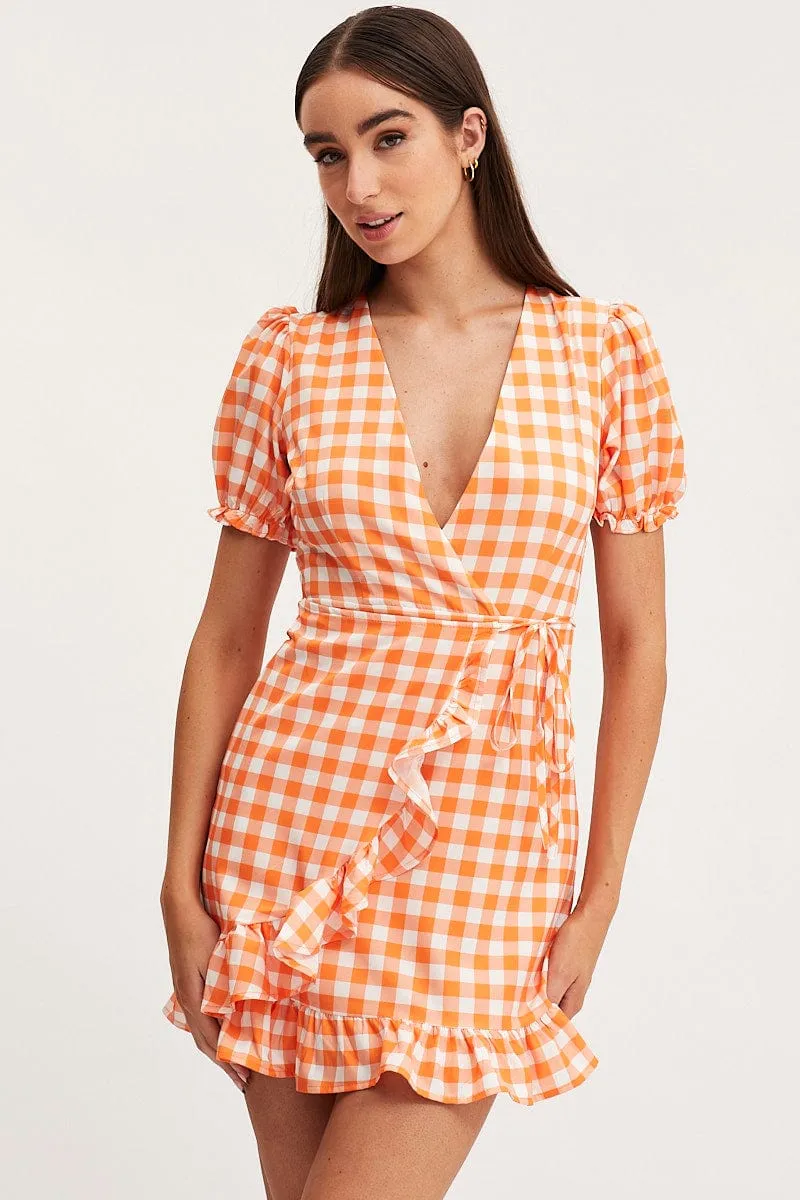 Check Wrap Dress Short Sleeve sold by Ally Fashion