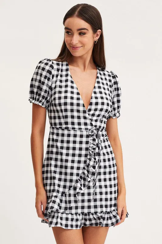 Check Wrap Dress Short Sleeve sold by Ally Fashion