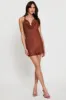 Brown Mini Dress Cowl Neck Satin sold by Ally Fashion