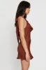 Brown Mini Dress Cowl Neck Satin sold by Ally Fashion