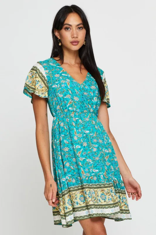 Boho Print Mini Dress Short Sleeve sold by Ally Fashion