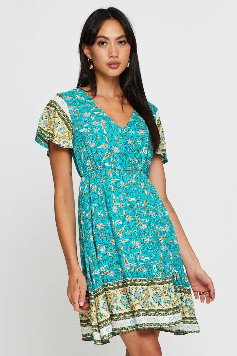 Boho Print Mini Dress Short Sleeve sold by Ally Fashion