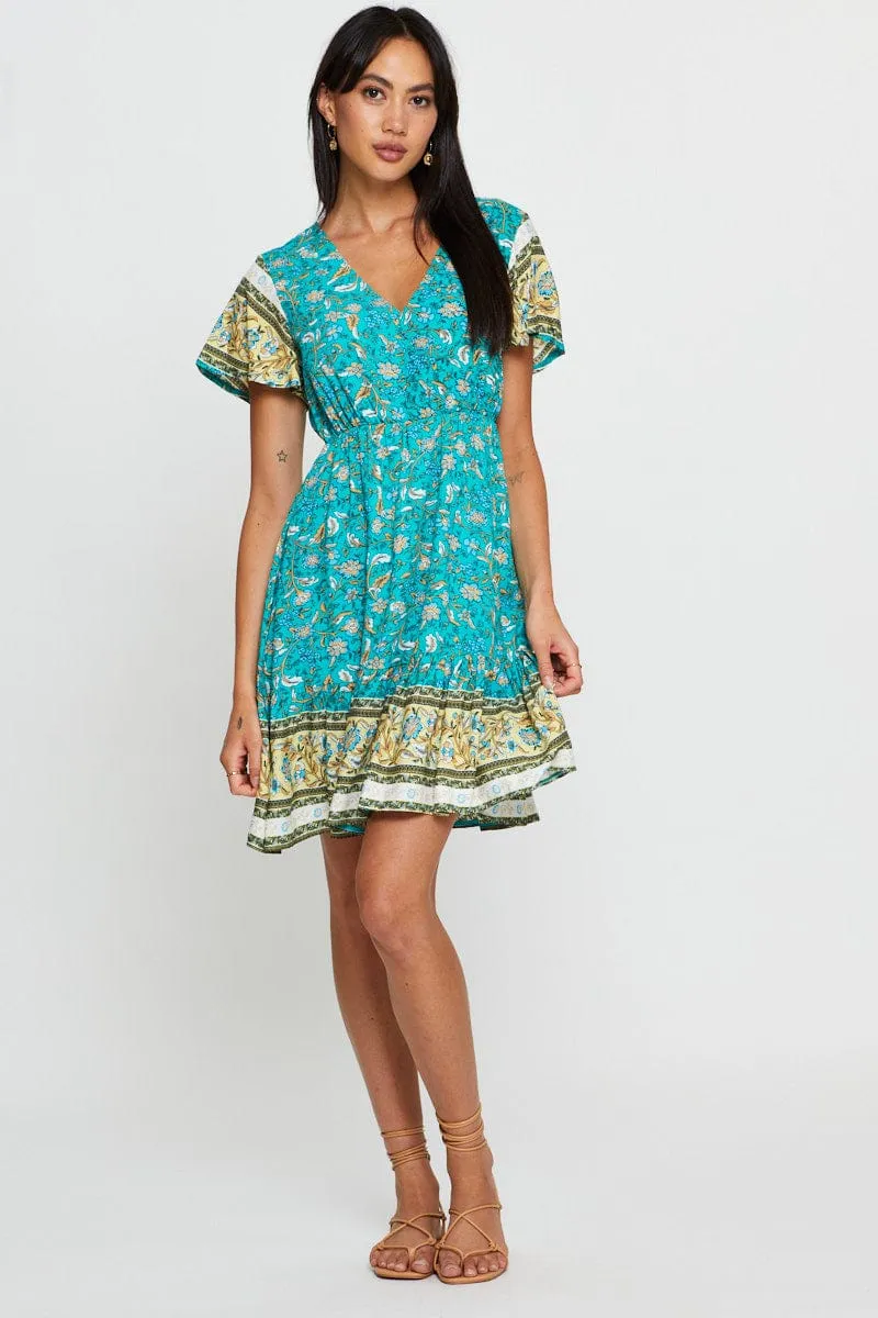 Boho Print Mini Dress Short Sleeve sold by Ally Fashion product image thumbnail 2