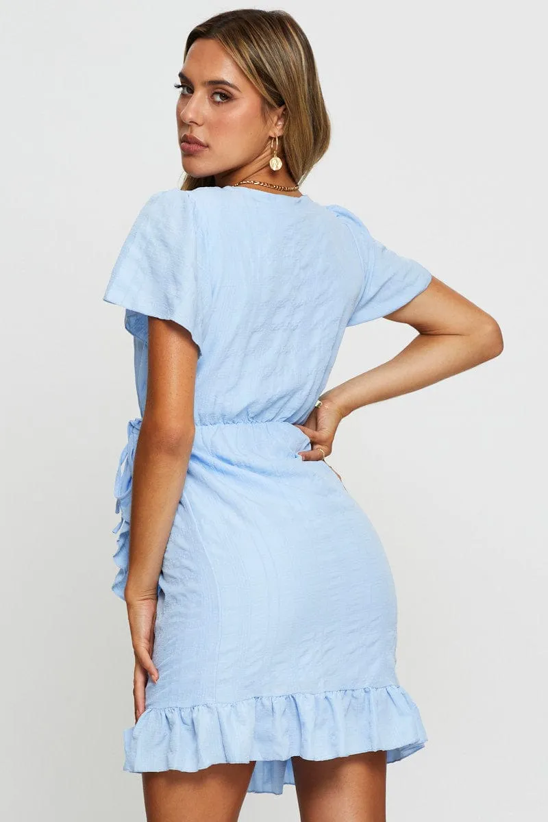 Blue Wrap Dress Short Sleeve V Neck sold by Ally Fashion product image thumbnail 5