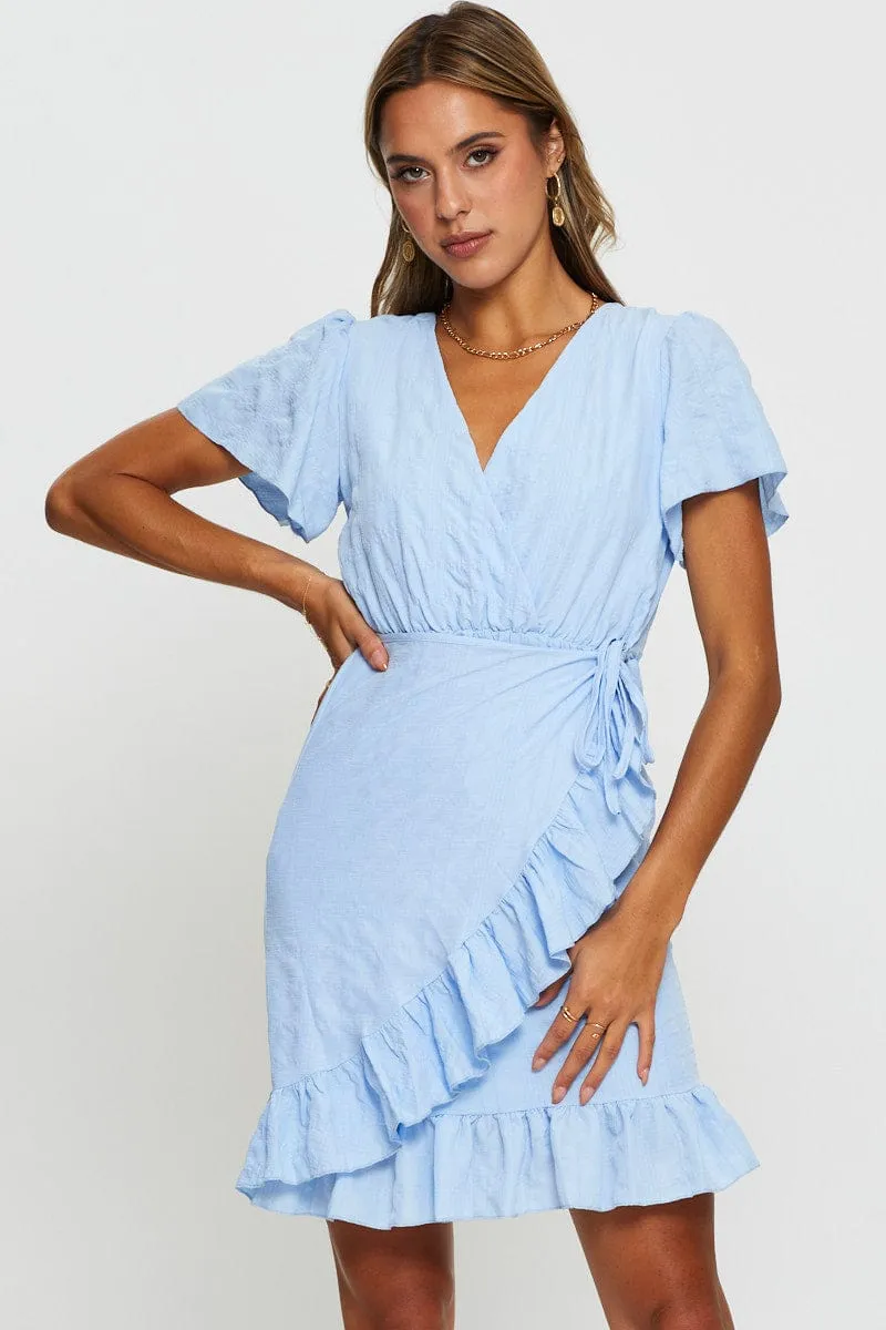 Blue Wrap Dress Short Sleeve V Neck sold by Ally Fashion product image thumbnail 3
